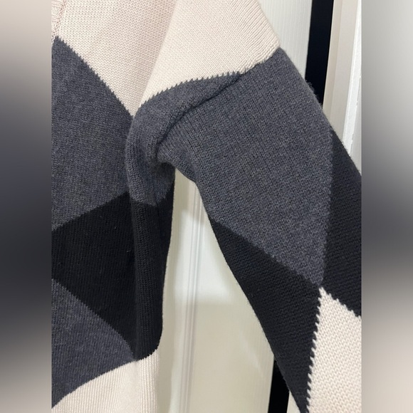 HAUTE HIPPIE Merino Wool ARGYLE CARDIGAN SWEATER Long Line Sz L - Picture 6 of 10